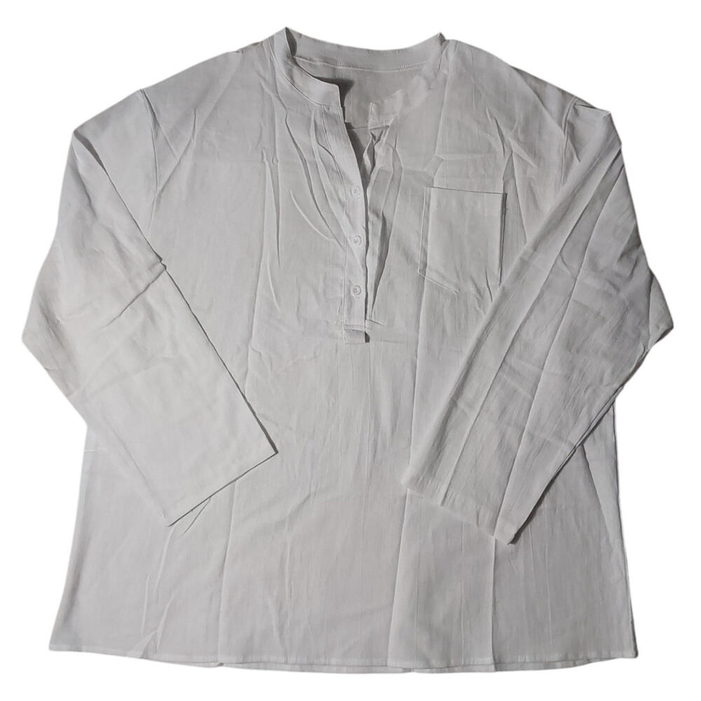 Women's Plus Size XXXL Buttons Pockets Gauze Long Sleeve Blouse FREE S&H